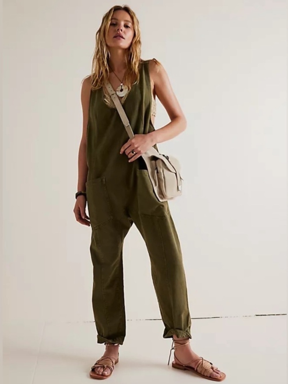 Free People Olive high roller Jumpsuit
